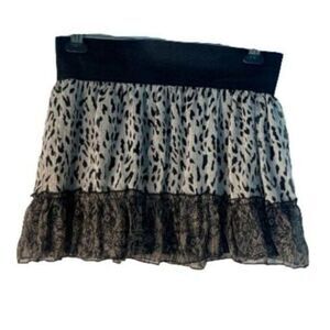 Royal Love Animal Print Boho Mini Skirt Brown Black M Medium